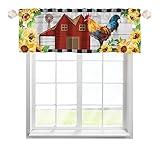 One Lover Huhn Sonnenblumen Scheibengardinen Bistrogardine mit Stangendurchzug Kurz Stores Schals Landhaus Küche Gardinen für Wohnzimmer Schlafzimmer Kinderzimmer Multicolor 137x45cm,1 Stück