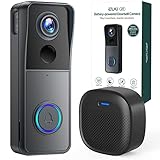 EUKI Video Türklingel mit Kamera Kabellos, 1080P HD WLAN Video Doorbell Akku mit Gong/Klingeltönen, türklingel Funk，Batteriebetrieben, PIR Personenerkennung, Nachtsicht, 2-Wege-Audio