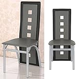 ShiShi Esszimmerstuhl mit Füßen aus verchromtem Stahl, Küchenstühle mit hoher Rückenlehne, PU-Essstühle, bequeme Esszimmerstühle (6 Stück grau-schwarz und silber)