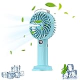 Molbory Tragbarer Handventilator, Ultraleiser USB Ventilator mit Sprühnebel 5-Gang Mini Lüfter Elektrischer, Wiederaufladbarem Tischventilator mit Sockel für Auto Outdoor Camping Büro Hause Reisen