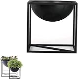 LAMEIDA Schmiedeeisen Blumentopf Geometrische Eisen Rack Halter Metall Ständer Schwarz Runder 22cm Pflanze Blumenständer mit Übertopf für Succulents Kräuter Kaktus Pflanzen Fensterbank Deko Bonsai