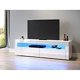 SONNI TV Board Fernsehtisch Lowboard mit LED-Beleuchtung(12 Farben können eingestellt Werden) 155x40x45cm Weiß Hochglanz TV Schrank Fernsehschrank