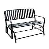 Outdoor-Bänke Hocker Outdoor Park Garden Doppel-Schaukelstuhl-Schiebebank, wetterbeständiger Metall-Schiebestuhl für Hofbank mit Rückenlehne und Armlehnen, 51-Zoll-Schaukelstuhl-Veranda (Braun mit