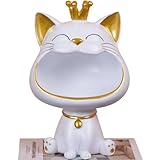 BLOOOK Lachende Katze Figuren Statue,Großer Mund Katze Aufbewahrungsbox,Maneki Neko Fortune Cat Skulptur,Glückliche Katzen Lagerung Box,Kätzchen Schlüssel Schale,Schmuck Tablett