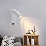 EEYZD An Der Wand Montierte Leseleuchte, 3-W-LED-Nachttischlampe Mit Schalter, USB-Anschluss Und Um 350 Grad Verstellbarer Strahler-Leseleuchte,Weiß