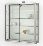 MHN Wandvitrine abschließbar Hängevitrine beleuchtet Sammler Vitrine groß Wand hängend Sammlervitrine Glasvitrine Alu mit Schloss 80 cm breit Spiegelrückwand CPq