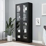 Gecheer Vitrinenschrank Vitrinen & Vitrinenschränke Bücherregale Bücherschrank Aktenschrank Büroschrank Vitrine Schrank Bücherregal Standvitrine Sideboard Schwarz 82,5x30,5x185,5 cm Spanplatte