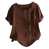 IFOUNDYOU Damen Tunika Baumwolle Leinen Kurzarm Elegant Locker GroßE GrößEn Schlicht T-Shirt Sommer Leicht Modern Lässig Lustig Frauen Bluse Günstig Bunt Marke Tunika Top