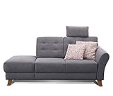 Cavadore Recamiere Trond mit Federkern / Modernes Sofa im Landhausstil mit Armteil rechts / Inkl. Kopfstütze und Rückenkissen / 194 x 89 x 92 / Flachgewebe grau