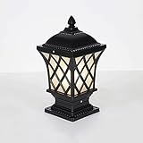 DAKWA Aluminium-Metall-Säulenbeleuchtung, wasserdichte Säulen-Außenlampe mit weißen Milchglas-Pfostenkappenleuchten for Veranda, Hof, Weg (Color : Black, Size : Height:15inch)