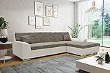 DOMO Collection Treviso Ecksofa | Sofa mit Schlaffunktion in L-Form, Kunstleder, grau/weiß, 267x178x83 cm