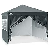 EAGLE PEAK Pavillon 3x3m Klappbar Wasserdicht Faltpavillon Faltbare Gartenpavillon, UV-Schutz mit 4 Seitenteilen für Party, Hochzeit, Garten, Camping, Festival, Grau