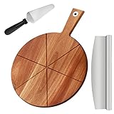 TJ POP Pizzabrett Akazienholz, 30 x30 cm Pizzateller Pizzaschneidebrett mit Pizzaschneider und Pizzaschale, rundes Pizzaschneidebrett Serviertablett zum Backen von selbstgemachter Pizza