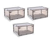 Nilpferd Faltbare Kunststoff-Aufbewahrungsbox stapelbar Transparent mit Deckel & Rädern 45L(36x52x30cm)*3er Organizer zum Aufbewahren von Büchern, Kleidung, Spielzeug oder als Schuhkarton(Weiß)