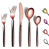 Berglander Besteck Set 30 Stück mit Mondoberfläche Griff und glänzendem Roségold Mund Titanbeschichtung, Edelstahl Kupfer Modernes Besteck Set Utensilien Set Service für 6