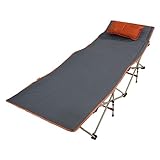 Kapler Feldbett Klappbar 191x70x45cm - Bequemes Campingbett aus Oxford-Gewebe und Hochfestem Stahl, Grau, inkl. Kissen, Augenmaske, Staubbeutel und 3M Ohrstöpsel