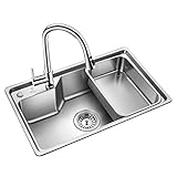 Kitchen Sinks Single Bowl Sink Unit Edelstahl 21 cm tiefes Waschbecken, mit Wasserhahn, kann auf oder unter dem Thekenzubehör installiert werden (Color : Silver, Size : 73 * 45 * 21cm)