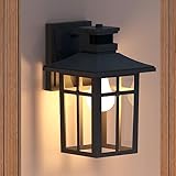 S'AFIELINA Außenwandleuchte Wasserdicht Wandleuchte für Außen Außenleuchten mit Bewegungsmelder und Lichtsensor Wandlampe aus Aluguss und Glas für Garage Garten, E27 Fassung, Schwarz