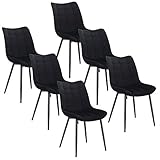 WOLTU 6 x Esszimmerstühle 6er Set Esszimmerstuhl Küchenstuhl Polsterstuhl Design Stuhl mit Rückenlehne, mit Sitzfläche aus Samt, Gestell aus Metall, Schwarz, BH142sz-6