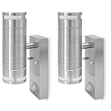 SSC-LUXon 2 Stk. Edelstahl Wandlampe mit Bewegungsmelder & Dämmerungssensor - Up Down Wandleuchte Aussen IP44 Fassung 2x GU10