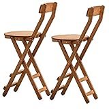 GCCSSBXF Klappstuhl 2er Set – Holz hoher Barhocker mit Rückenlehne und Fußstütze, platzsparend & einfache Installation – 150 kg Tragkraft – ideal für Küche Frühstücksbar, abgerundete Hockerplatte