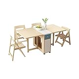 LSHTAR Drop-Leaf-Esstisch-Set, multifunktionaler ausziehbarer Holztisch für Familien, Küchentische mit 4 Klappstühlen