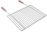 Edelstahl Grillrost mit verstellbarer Breite 40-55X30cm aus Europäischem Edelstahl mit Holzgriffen, Verstellbarer Grillrost, Grillrost Rostfrei