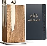 WALDLAND Premium Messerblock ohne Messer I Messerblock magnetisch und 360° drehbar aus edlem und robustem Akazienholz I Messerhalter magnetisch für Messer I Holzblock Küchen-Organizer