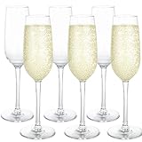 6 Stück Sektgläser, Transparente Champagnergläser aus Premium-Kunststoff, 200ml/ 6,8oz Unzerbrechliches Champagnertrinkglas, Wiederverwendbare Weingläser mit hohe und Enge Stiel für Hochzeiten, Partys