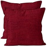 Encasa Homes Chenille kissenbezüge 2 Stück Set - Scarlet Rot - 40 x 40 cm Strukturierte einfarbige, weiche & Glatte, quadratische Akzentdekorationskissen für Couch, Sofa, Stuhl, Bett & Boden