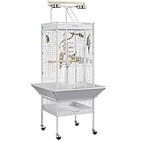 Yaheetech Vogelkäfig Vogelvoliere Vogelhaus Vogelbauer Käfig für Papageien 65,5 x 65,5 x 156 cm,Weiss