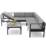 COSTWAY Lounge-Set aus Aluminium, Gartenlounge für 4-5 Personen, Gartenmöbel-Set Sitzgruppe mit Kaffeetisch, Sitzkissen, Ecklounge für Garten, Terrasse und Balkon