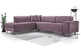 ALTDECOR Ecksofa Links mit Schlaffunktion und Bettkasten mit Gasdruckfeder, Polstercouch in L-Form Links angeordnet, rückenecht gepolstert, ideal als Gästebett 285x220x84 cm Rosa