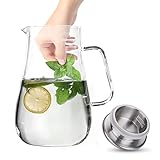 Luvan Karaffe 2 Liter Glaskaraffe mit mit Edelstahldeckel, 9,5 cm breit Wasserkrug, einfach Eis oder Obst hinzuzufügen, breiter Griff Wasserkaraffe, sehr gut geeignet für Saft, Wasser, Kaffee, Tee