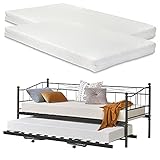 [en.casa] Tagesbett Skutskär mit Matratze 90x200cm und ausziehbarer Liege Bettsofa Schlafsofa Kojenbett 2 Liegeflächen Schwarz