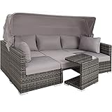 TecTake 800771 Aluminium Poly Rattan Lounge Set, 16-teilig, wetterfest, Garten Sofa mit Sonnendach, Outdoor Sitzgruppe inkl. Kissen und Beistelltisch (Grau | Nr. 403237)