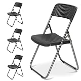 Sekey Klappstuhl 4er Set Gartenstuhl Klappbar Rattan-Optik, Campingstuhl Wasserdicht bis 200 KG, 46x53x84 cm, Schwarz