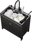 Küchenspülen für zu Hause, Wäscheschrank mit ausziehbarem Wasserhahn, großes Spülbecken, schwarzes, freistehendes Einzelbecken, gewerbliches Restaurant, Küchenspüle, Vorbereitungstisch, Rein