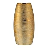 Brandsseller Vase Gold Matt ca. 25 x 12 x 6 cm Blumenvase Dekovase Steinzeug Oval