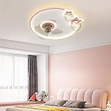 ATEEZ Kinderzimmer Deckenventilator mit Beleuchtung und Fernbedienung Leise 6 Gang Deckenleuchte mit Ventilator LED Dimmbar Reversibel Deckenventilator mit Licht für Wohnzimmer Schlafzimmer-Pink