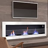 Gel-Kamin, Wandmontage/Einsatz zum Aufhängen, Bio-Kamin, Glasfront, Bio-Kaminheizung, 3 Brenner mit Feuerkiller für Innen- und Außendekoration, Heizung (schwarz) (weiß 1200 x 400 x 150