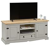 IDIMEX Lowboard Tequila im Mexiko Stil in grau/braun, Elegante TV Bank mit 2 Fächern aus massiver Kiefer, TV Unterschrank mit Türen und Schubladen