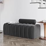 Samt gepolstert Eingangsbereich Bank, Comfy Ende des Bettes Bank mit 1 Kissen, Moderne multifunktionale rechteckige Sofa Hocker für Bett Fenster Wohnzimmer(60x40cm(23.6x15.7inch), Gray)