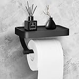 Qeekzeel Toilettenpapierhalter mit Ablage ohne Bohren Klopapierhalter Schwarz Toilettenpapierrollenhalter Selbstklebend klorollenhalter Papierhalter für Küche und Badzimmer Wc Halter Rollenhalter