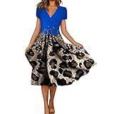 Topassion Kleider Sommer, Cocktailkleid Damen Elegant Elegant Print Summer Dress for Women Strandkleider Festliches Kleid Damen Kleid Elegant Freizeit OutfitDamen Damen Bekleidung Dark Blue 5XL