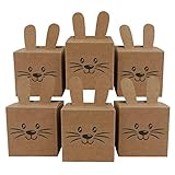 Papierdrachen 12 Geschenkboxen im Osterhasen-Design - Kisten mit Ohren, Pompom und Gesicht - 7cm x 7cm - naturbraun - Osternest für Kinder