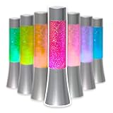 MIK funshopping LED Glitterlampe Glitzer-Lampe Retro Floating Glitter-Effekt Farbwechsel, Batteriebetrieben, 33cm