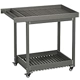 Outsunny Servierwagen, Barbecue Trolley mit Handtuchhalter, Garten Rollwagen mit 2 Regalen, Outdoor Multifunktionstisch mit Rollen, für Garten, Balkon, 87 x 50 x 80cm