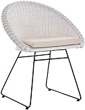 Korb-Sessel moderner Stil Rattan Club-Sessel 60er Eisen-Gestell Korbstuhl mit Armlehne Sitzschale (Weiss)