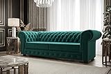 Möbel Gorecki | Chesterfield-Sofa Dreisitzer-Sofa | 3-Sitzer Couch mit Holzfüßen | Polstersofa Glamour Design | Manchester III 218 cm (Sofa ohne Schlaffunktion + Kristall)